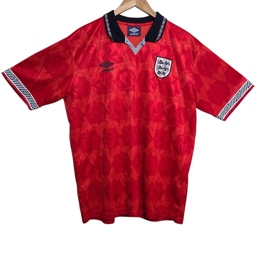 Umbro VTG England 1990 1992 Red Away Football Soccer Jersey‎ Shirt Mens SZ XL